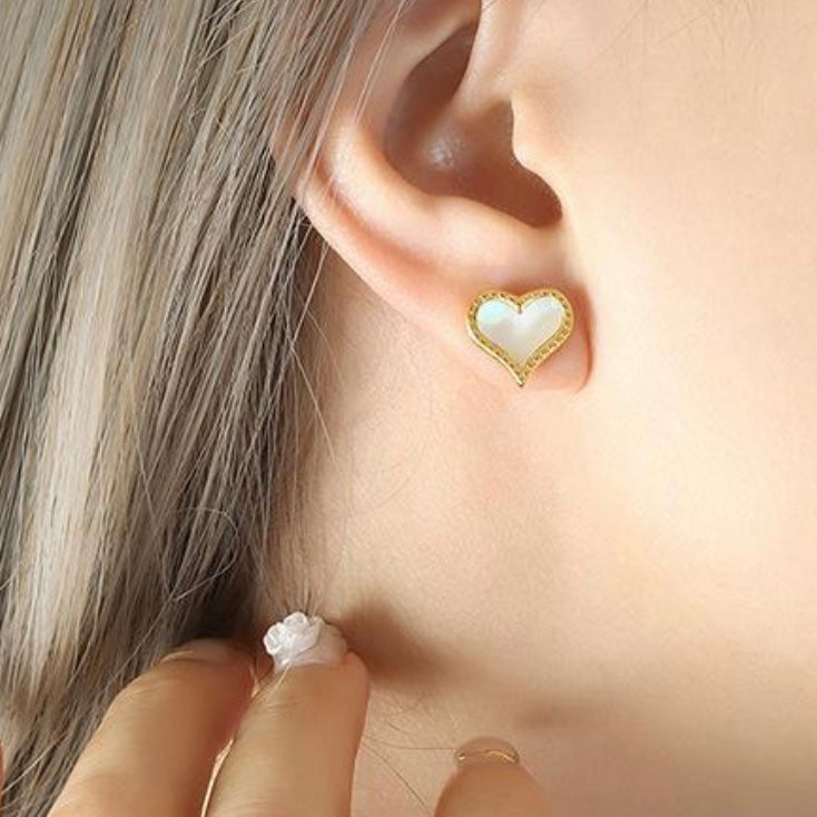 Mother Of Pearl Heart Studs Earrings