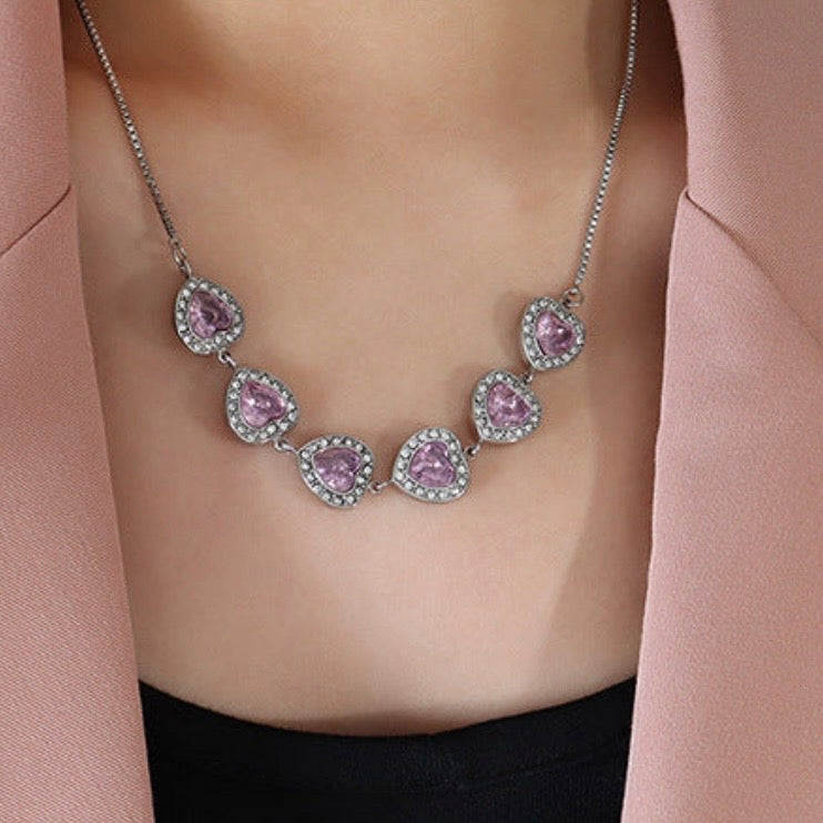 Violet heart CZ necklace