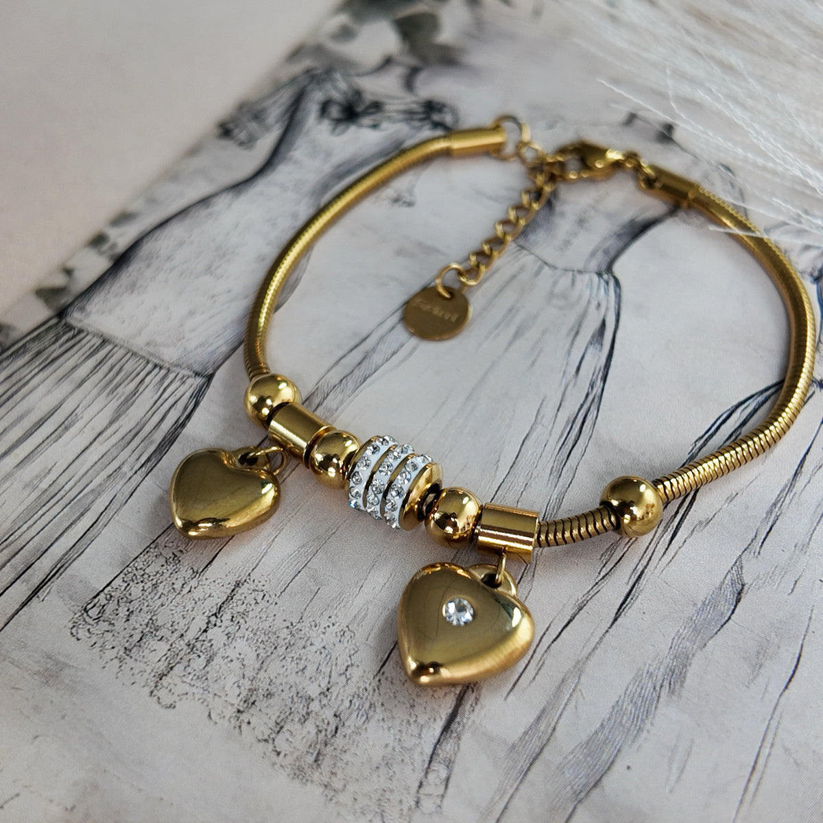 Crystal heart bangle bracelet