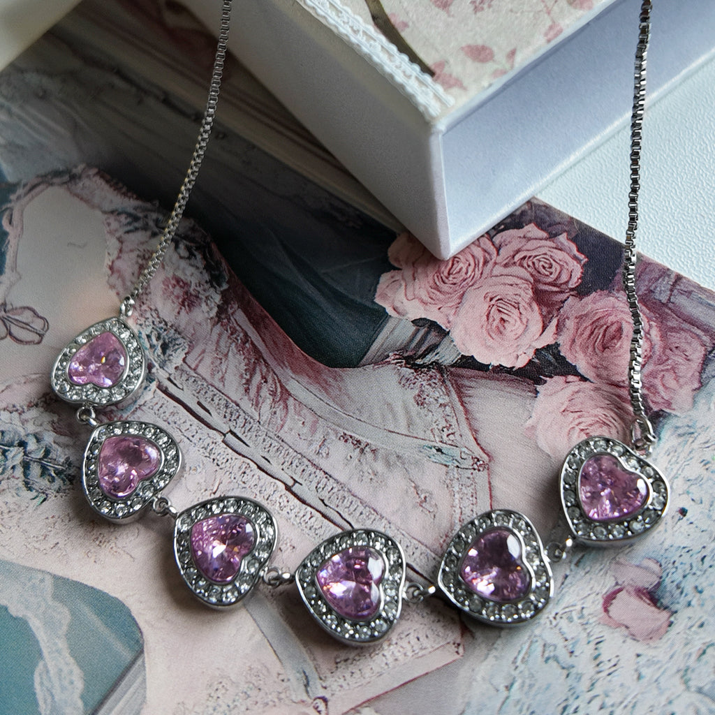 Violet heart CZ necklace