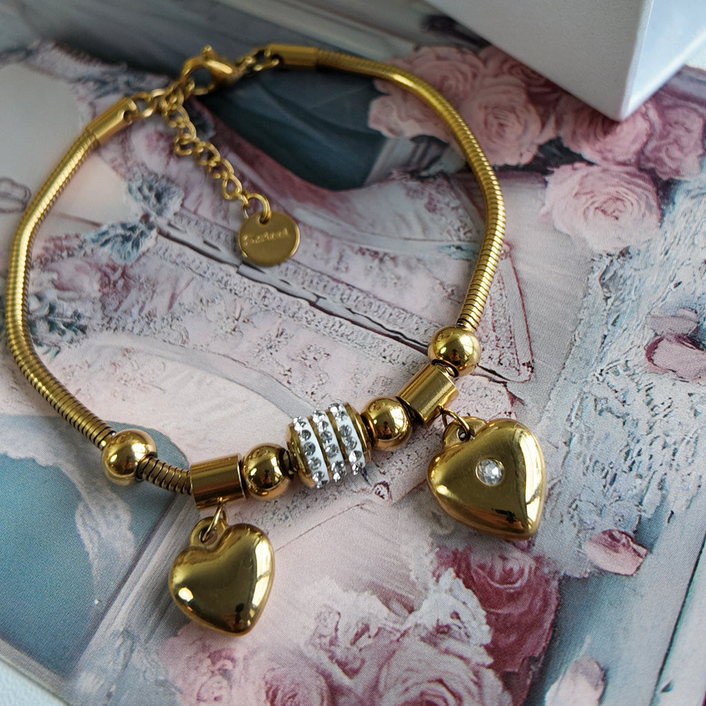 Crystal heart bangle bracelet